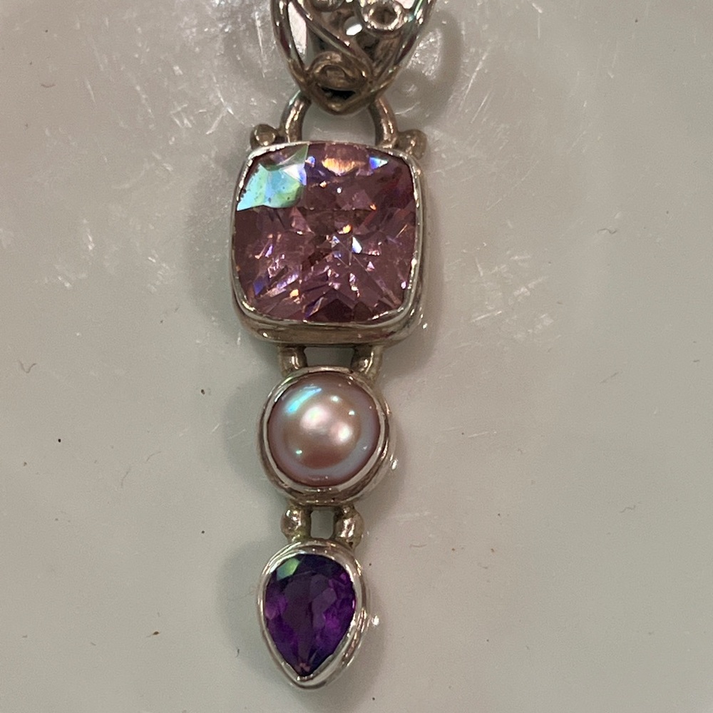 Boutique Super Silver Monterey 925 Sterling Purple Stone Pendant - Picture 8 of 8